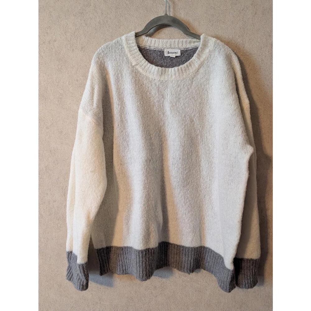 &MERCI white and gray color block sweater sz L